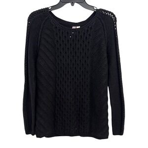 Alya Black Crochet Lace Detail Knit Sweater Women Casual Long Sleeve Size Large